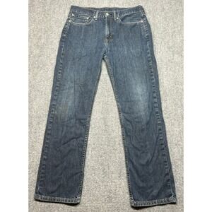 Levis 514 Denim Jeans Mens 34x32 Dark Blue Cotton Solid Mid Rise 5 Pockets